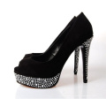 Sandalias de plataforma negras con diamantes para mujer (Hcy02-671)